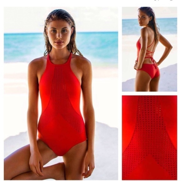 NWT Vitamin A Red High Neck Maillot Vermillion - Picture 1 of 6